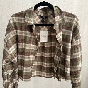 Forever21 Cropped Olive Flannel